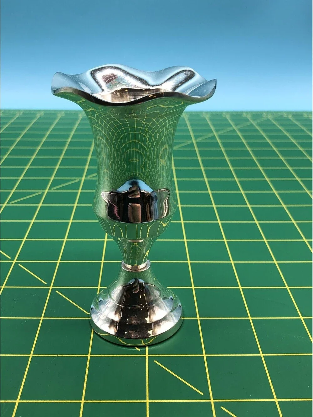 Two's Company Silver Metal Bud Vase Trumpet Shape Small 2x2x5in Contemporary